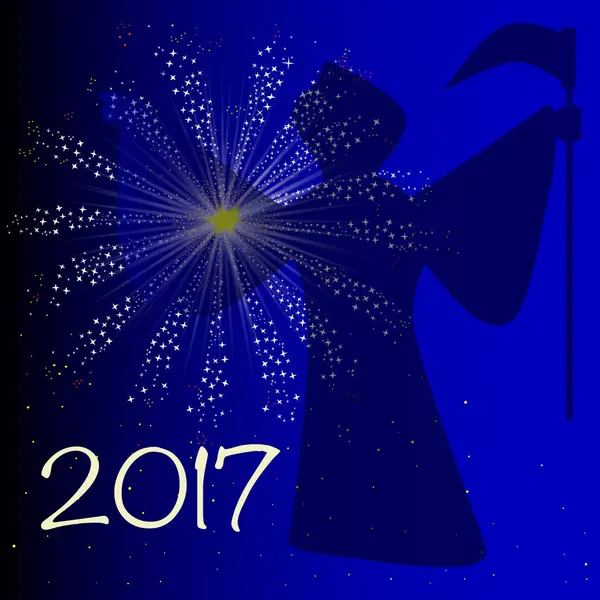 Happy New Year 2017 Death Silhouette Blue Background — Stock Photo, Image