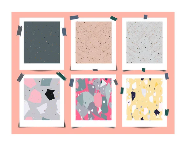 Elegant Creative Cards Set Terrazzo Trendy Granite Fragments Creative Backdrop — Zdjęcie stockowe