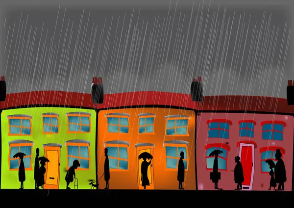 Şiddetli Yağmur Renkli Illüstrasyon — Stok fotoğraf