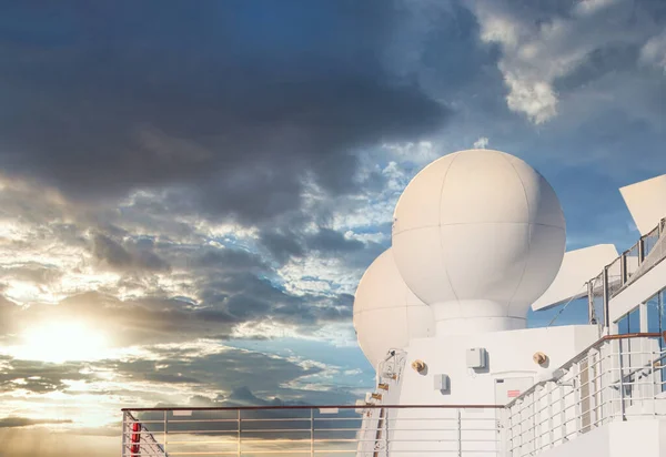 White Satellite Equipment Ship Sunset — Stock Photo, Image