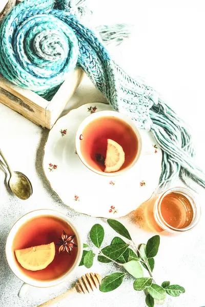 Vista Close Chá Quente Saudável Saboroso Conceito Hora Chá — Fotografia de Stock