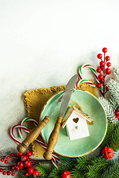 Vista Vicino Dell Arredamento Della Tavola Natale — Foto Stock