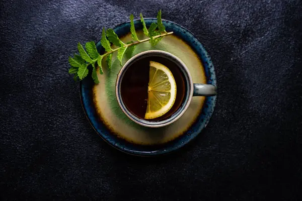 Nahaufnahme Von Gesundem Und Schmackhaftem Heißen Tee Teezeitkonzept — Stockfoto