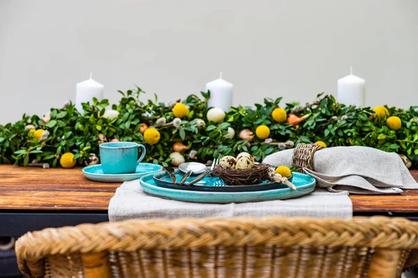 Beautiful Easter Table Setting Close View — Stock Photo, Image