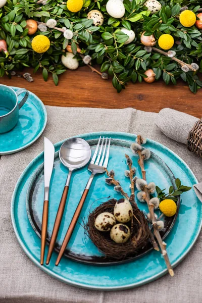 Beautiful Easter Table Setting Close View — Stock Photo, Image