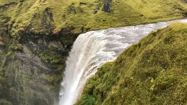 Skogafoss Καταρράκτη Στην Ισλανδία Κατά Διάρκεια Έντονων Βροχοπτώσεων Από Ψηλά — Φωτογραφία Αρχείου