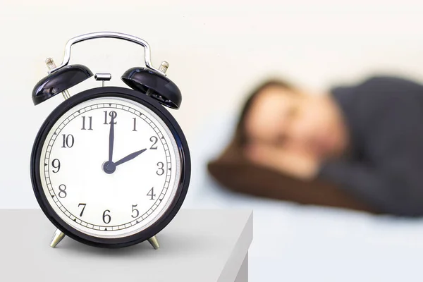 Daylight Saving Time Spring Forward Clock Watch Person Sleeping Background — Fotografia de Stock