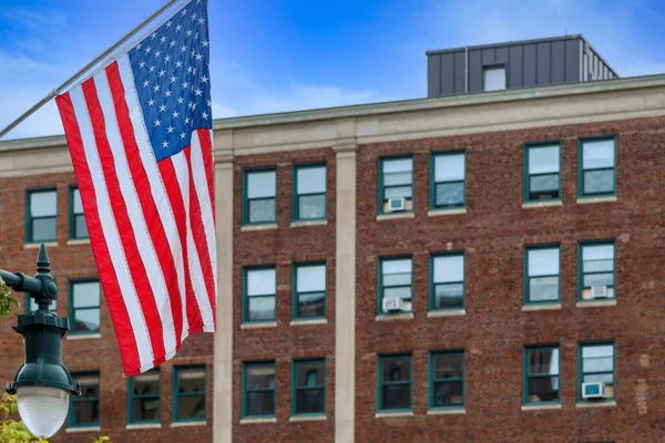 American Flag Brick Building Background — Zdjęcie stockowe