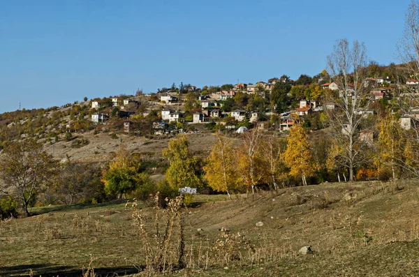 Prachtig Uitzicht Herfst Van Glade Heuvel Bos Met Loofbomen Residentiële — Stockfoto