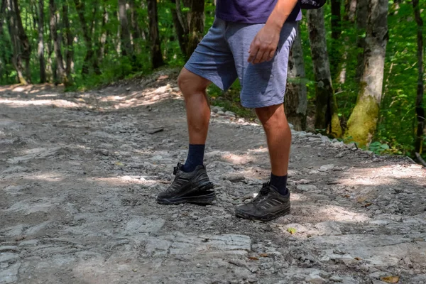 Detached Sole Tourist Sneakers Broke Boots Woods — Stock Photo, Image