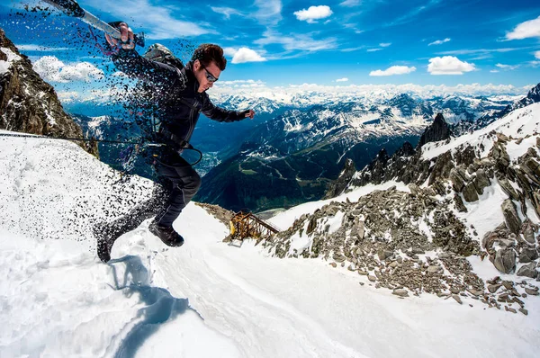 Leap Faith Italian Alps Sunny Day — Stock Photo, Image