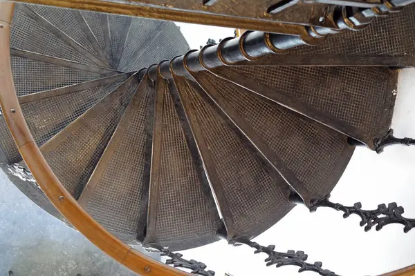 Circular metal stairs close-up view