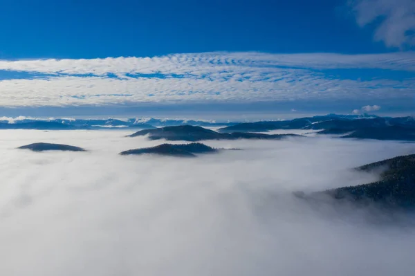 Nubes Bajas Valle Escena Aérea Mañana — Foto de Stock