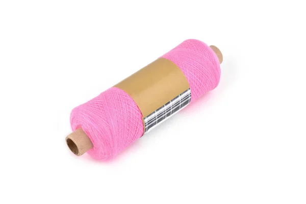 Color Bobbin Yarn Label Side View Textile Reel Isolated White — Stok fotoğraf
