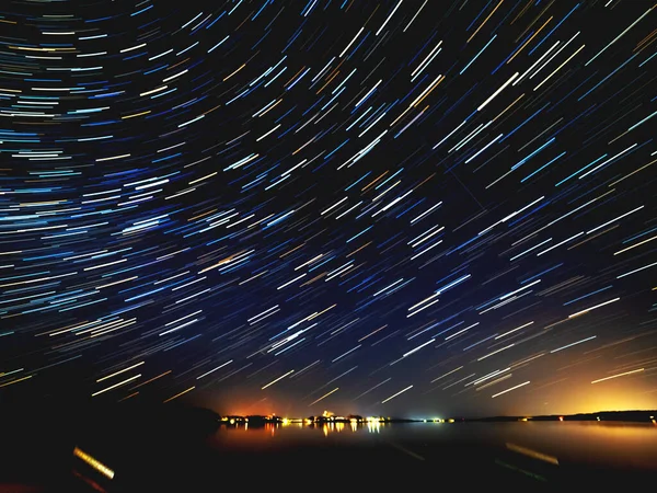 Hermosas Huellas Estrellas Sobre Lago Seliger Distrito Ostashkovsky Tver Oblast — Foto de Stock