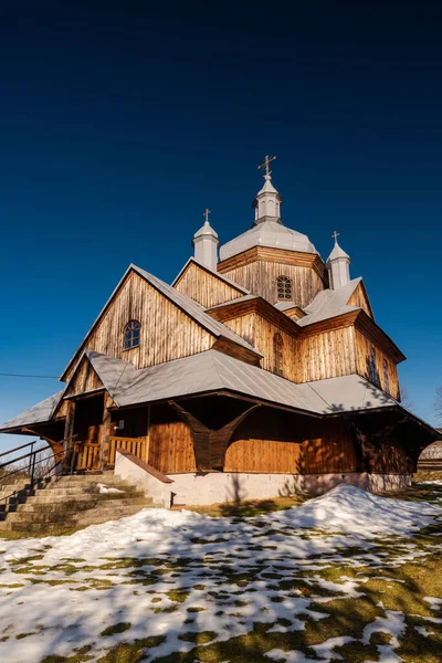 Église Orthodoxe Bois Hoszow Montagnes Des Carpates Biesz — Photo