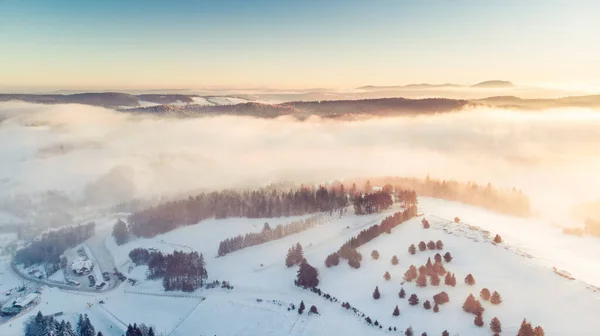 Letecký Panoramatický Výhled Přes Údolí Zimní Sezóně — Stock fotografie