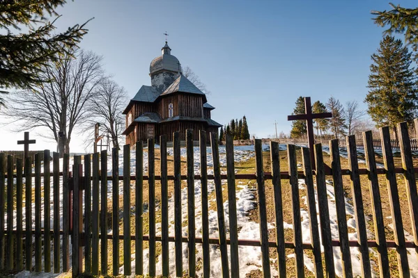 Igreja Ortodoxa Madeira Hoszowczyk Montanhas Cárpatas — Fotografia de Stock