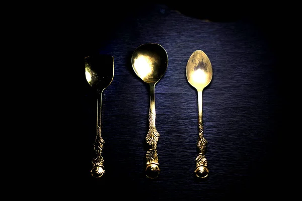 Spoons Black Background — Stock Photo, Image