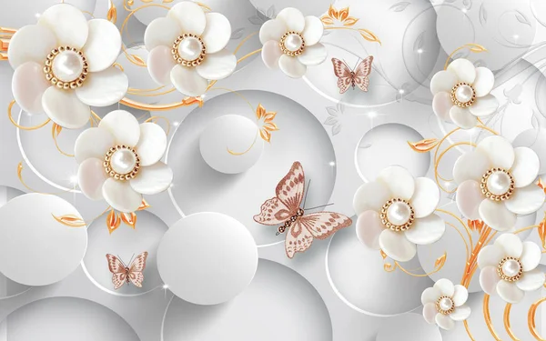 3D墙背景花卉珠宝钻石 — 图库照片
