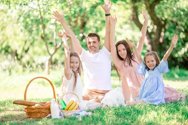Familia Feliz Picnic Parque Día Soleado —  Fotos de Stock