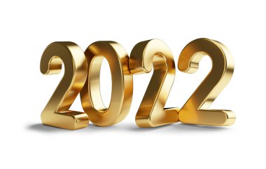 2022 altın renkli kalın harf 3d-illüstrasyon izole