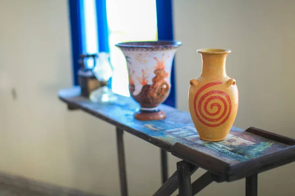 Pots Traditionnels Grecs Dans Les Maisons Santorin Grèce — Photo