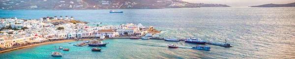 Panorama Syn Traditionell Grekisk Med Vita Hus Mykonos Island Grekland — Stockfoto