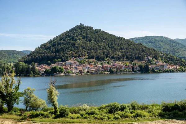 Panorama Aldeia Piediluco Visto Lago — Fotografia de Stock