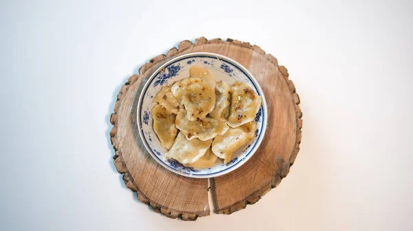 Dumplings Plate Sprinkled Fat — Stock Photo, Image