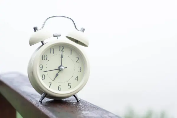 Alarm Clock Nature Fog Background Morning — Stock Photo, Image