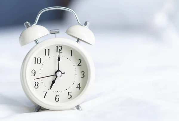 Alarm Clock Wooden Table Wake Time Light — Stock Photo, Image