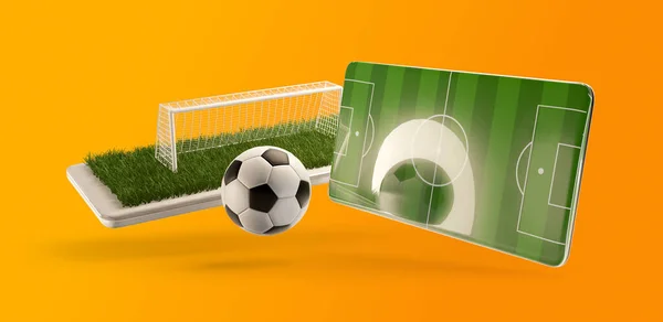 Mobile Phone Soccer Field Ball Goal Illustration — Stock Photo, Image