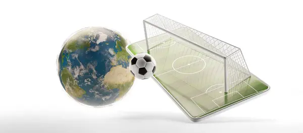 Mobile Phone Soccer Field Soccer Goal Ball Illustration — Stock Photo, Image
