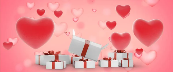 Zblízka Záběr Zdobené Dárkové Krabice Pro Slavnostní Pozadí Valentýna Koncept — Stock fotografie