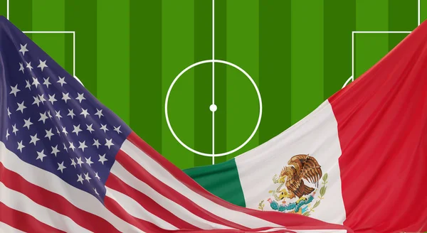 Bandera Estados Unidos México Campo Fútbol Illustration —  Fotos de Stock