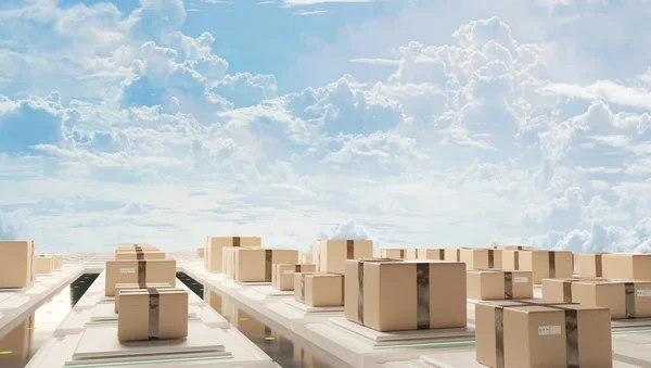 Transport Logistieke Pakketten Bewolkte Lucht Illustratie — Stockfoto