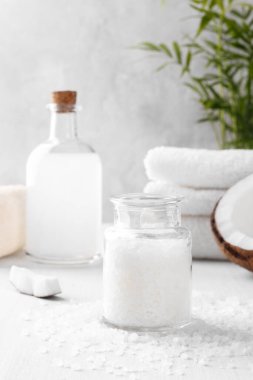 Coconut spa setting and health care items