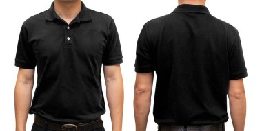 Grafik tasarımı için insan vücudunda siyah boş polo tişört