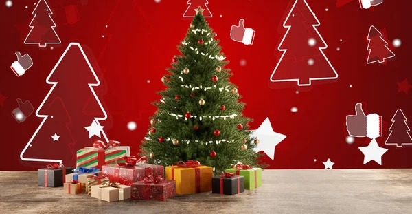 Tannenbaum Und Weihnachtsgeschenke Illustration — Stockfoto