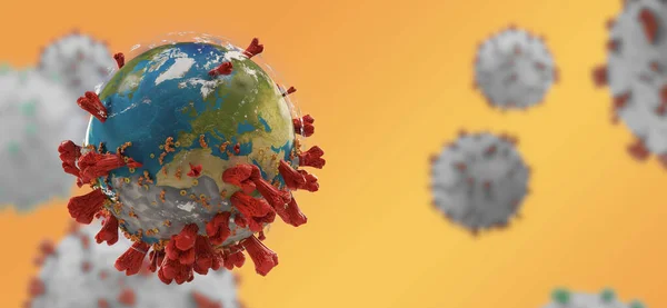 Wirus Komórki Świat Planeta Projekt Coronavirus Ilustracja — Zdjęcie stockowe