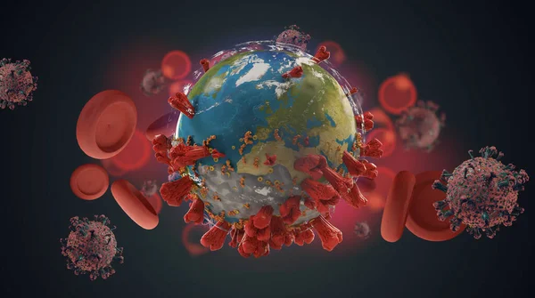 Diseño Del Planeta Del Mundo Células Virales Coronavirus Células Sanguíneas —  Fotos de Stock