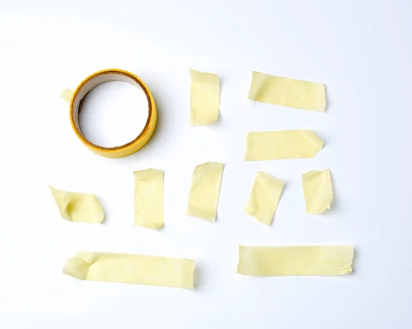 Set Various Pieces Yellow Sticky Paper Tape — Stock Photo, Image
