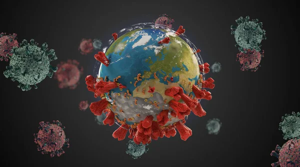 Virüs Hücresi Gezegen Dizaynı Coronavirus Illüstrasyon Elem — Stok fotoğraf