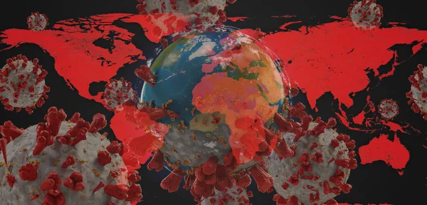 Mapa Mundial Virus Global Covid — Foto de Stock