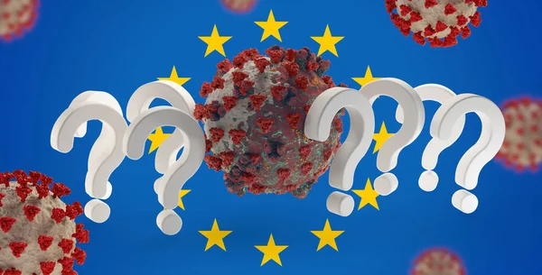 Soru Avrupa Coronavirus Covid Sembolik Illüstrasyonuna Işaret Ediyor — Stok fotoğraf