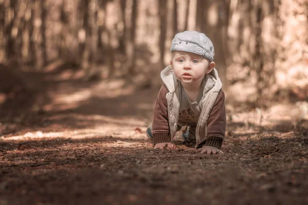 Ormanda Yapayalnız Beyaz Bir Çocuk — Stok fotoğraf