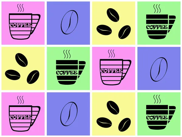 Coffee symbols on colored squares