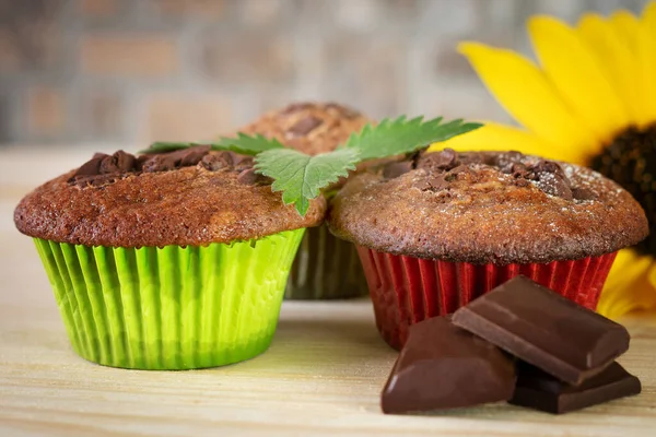 Vista Perto Deliciosos Muffins Doces — Fotografia de Stock