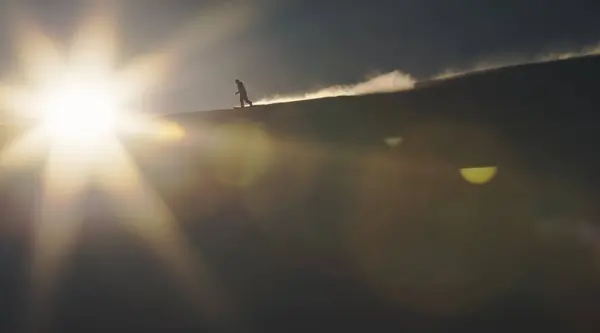 Uitzicht Mens Morning Snowboarden — Stockfoto